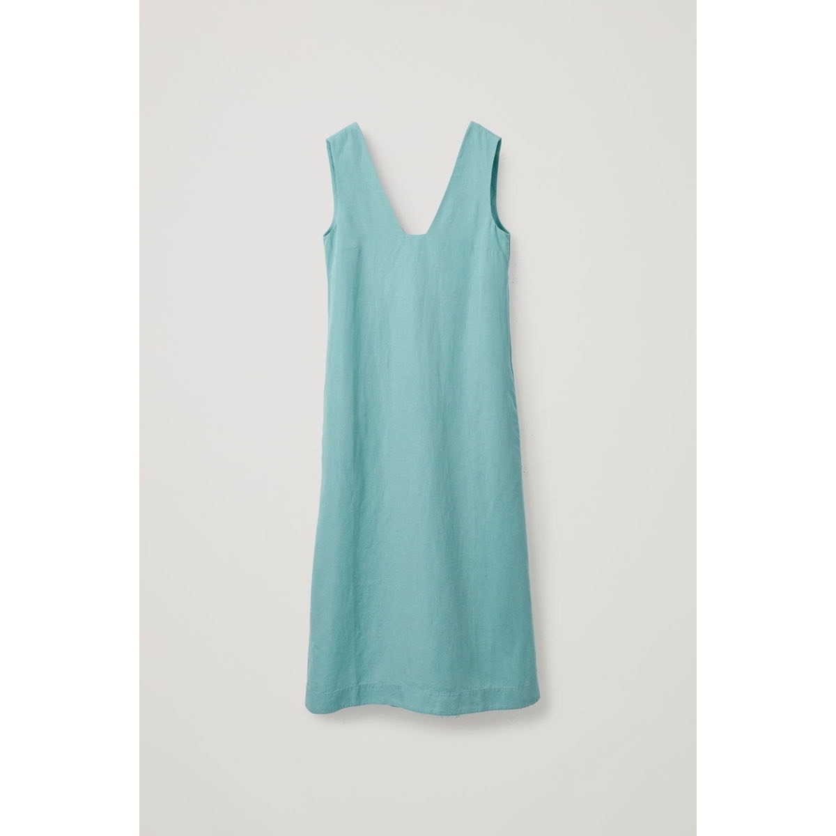 Cos Linen V Neck Midi Dress Teal/Aqua Sleeveless Casual Everyday Size Xs